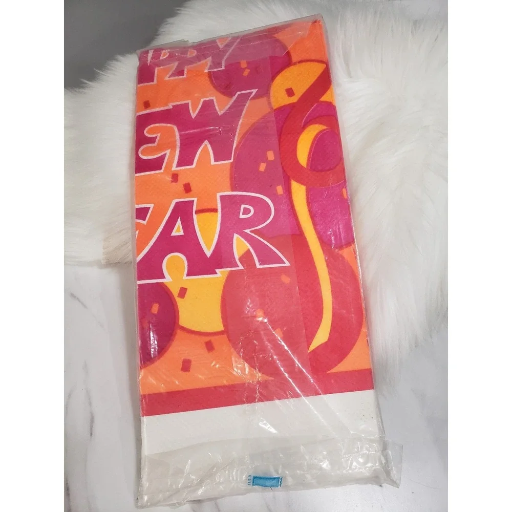 NEW 70s Mod Crepe PAPER Tablecover HAPPY NEW YEAR pink orange retro‎ party decor